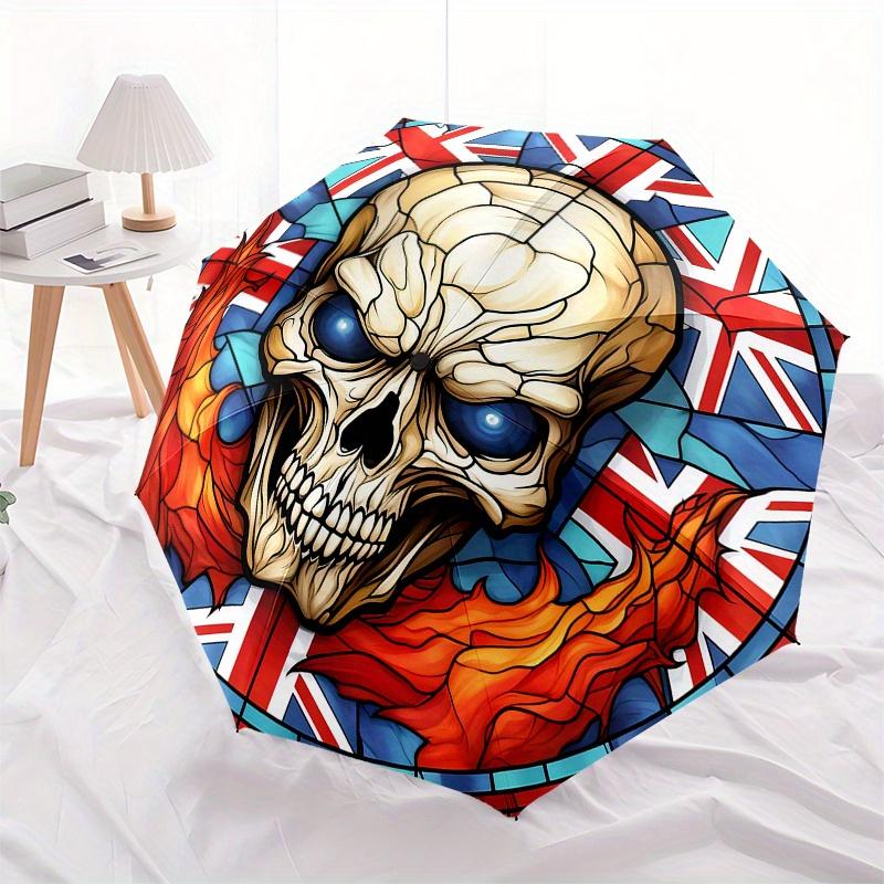 British Flag Stained Skull DecorUmbrella, Portable 3-Fold Compact Umbrella,Christmas Gift ES658