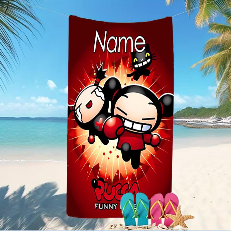 Customizable personalized beach towels Pucca themed designs.Suitable for the beach, yoga, sports;ideal as beach accessories