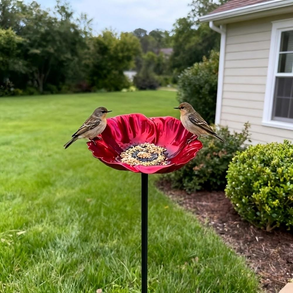 Handmade Metal Bird Bath Stake Weather Resistant Outdoor Bird Bath Garden Bird Feeder  Garden Patio красный