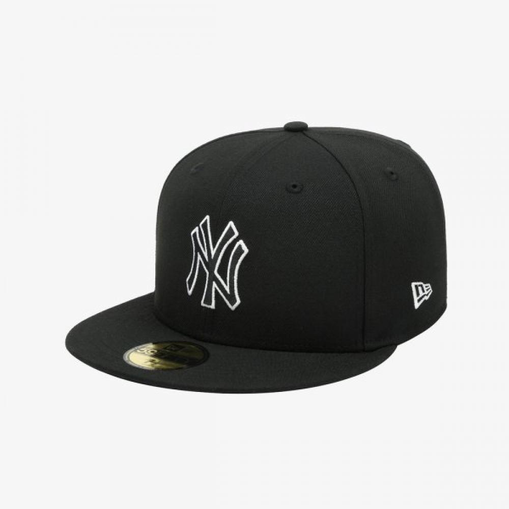 New Era Mlb New York Yankees Basic Outline Fitted Cap Black 14881543 BLACK/758