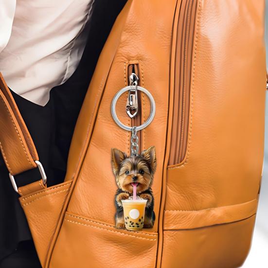 2Pcs Keychain Pendants Air Freshener Adorable Dog Shape 2D Flat Acrylic Hanging Ornaments Cars Interior Decor Accessories