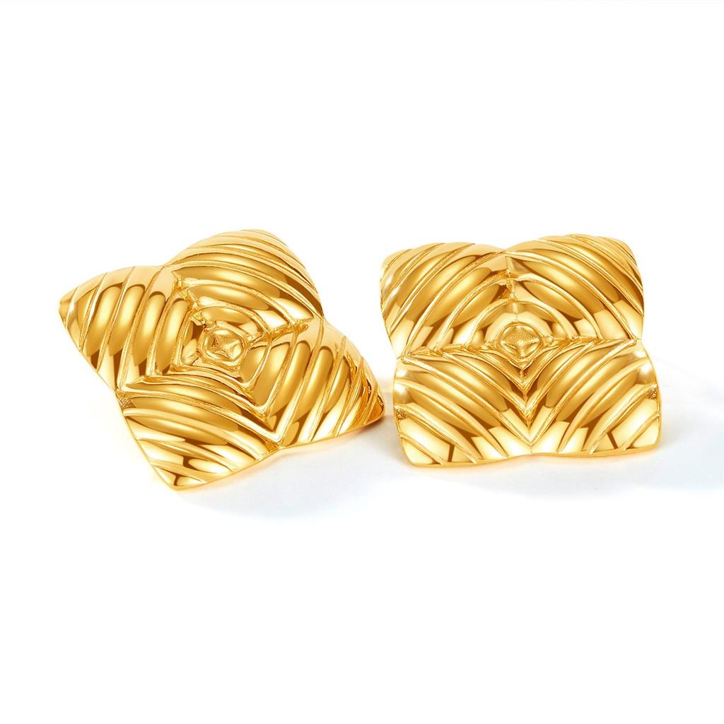 European & American Titanium Steel Square Earrings: Stylish Women's Gold-Plated Jewelry