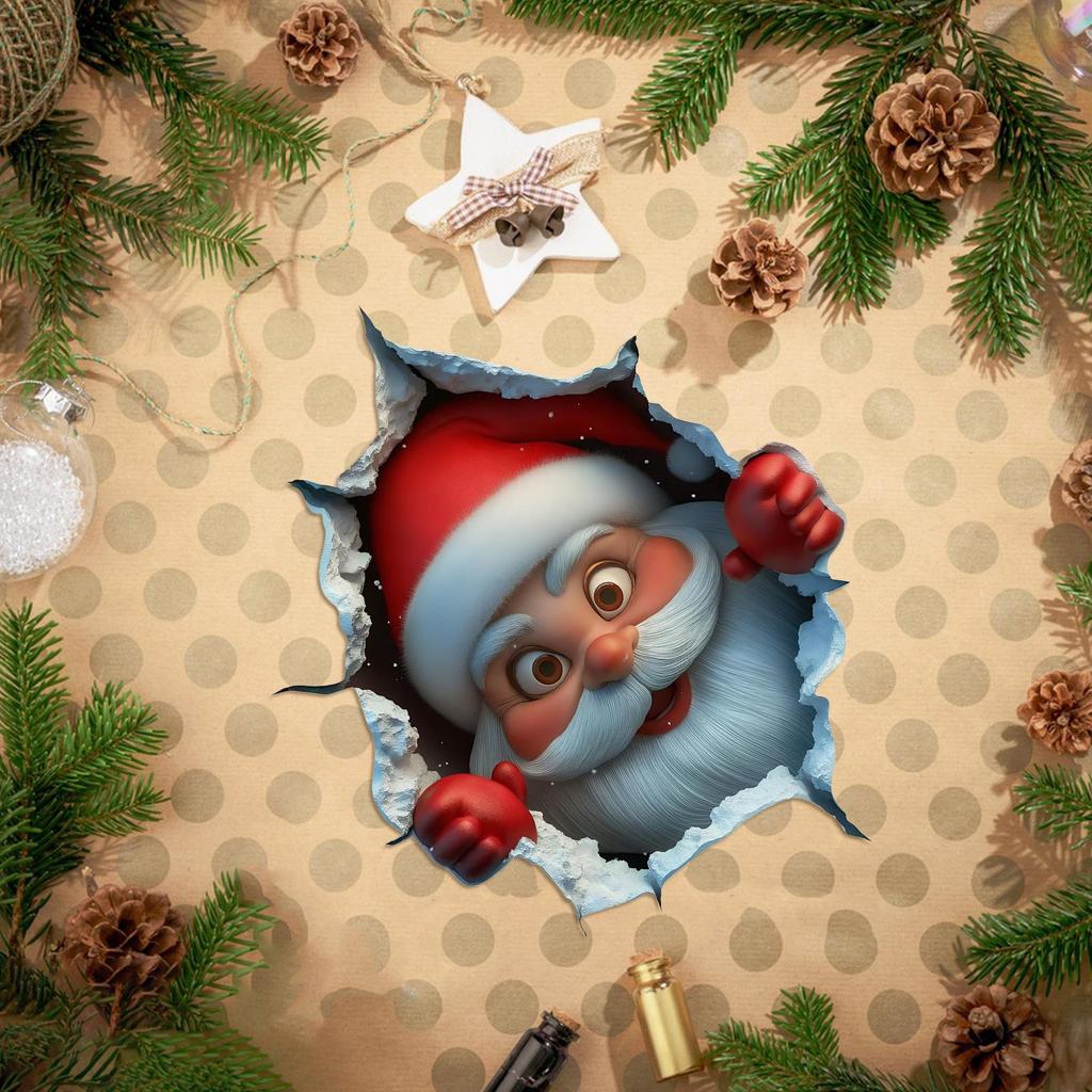 3D Christmas Santa Wall Sticker Removable Break-Through Wall Decal Vinyl Christmas Themed Wall Art Sticker For Home Car 2025