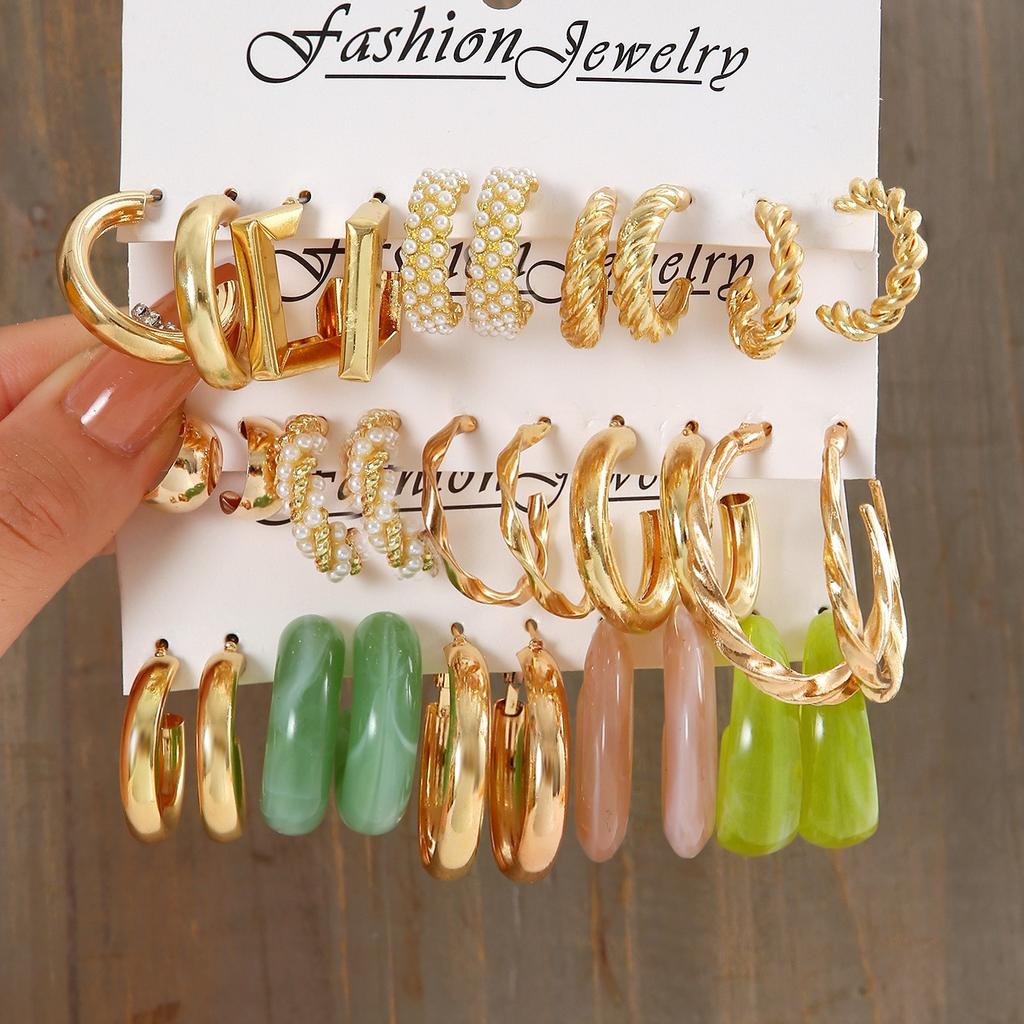 Colorful Geometric C Alloy Resin Earrings For Women New Festive Parties In Europe And The United States Jewelry Gift