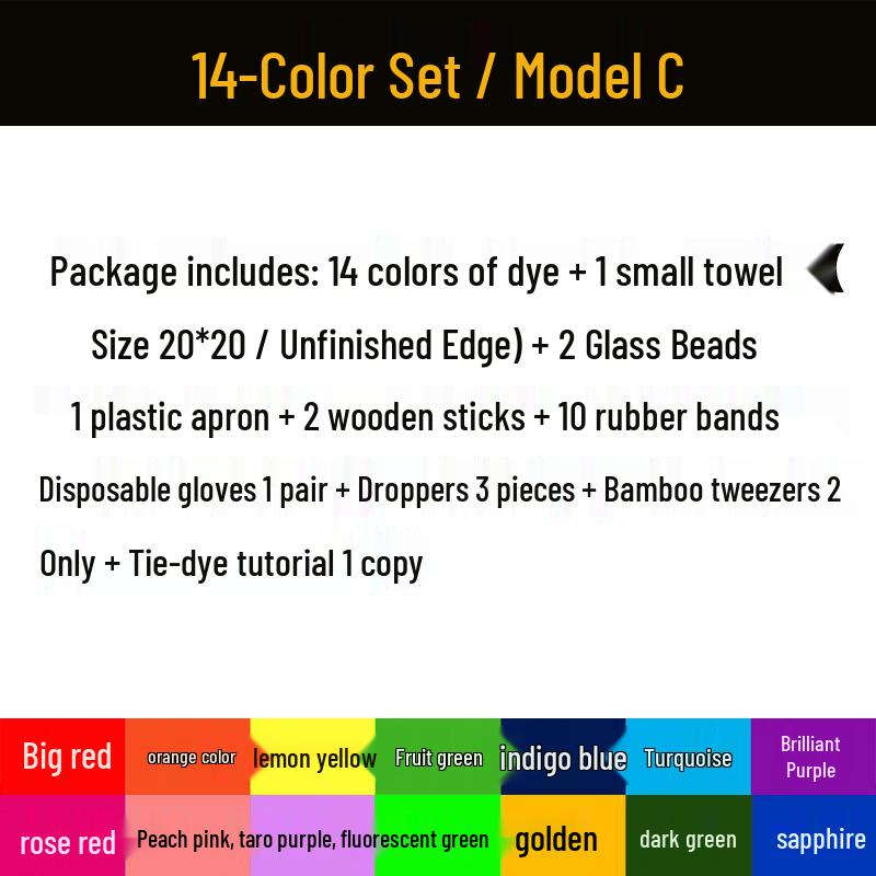 14-Color Eco-Friendly Tie-Dye Kit: Includes DIY Tools and Cold Dye Pigments, 250ML Bottles