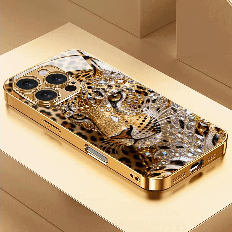 A tiger head patterned glass phone case suitable for iPhone 17 16 15 14 13 12 11 Pro/Max/Plus shockproof back cover