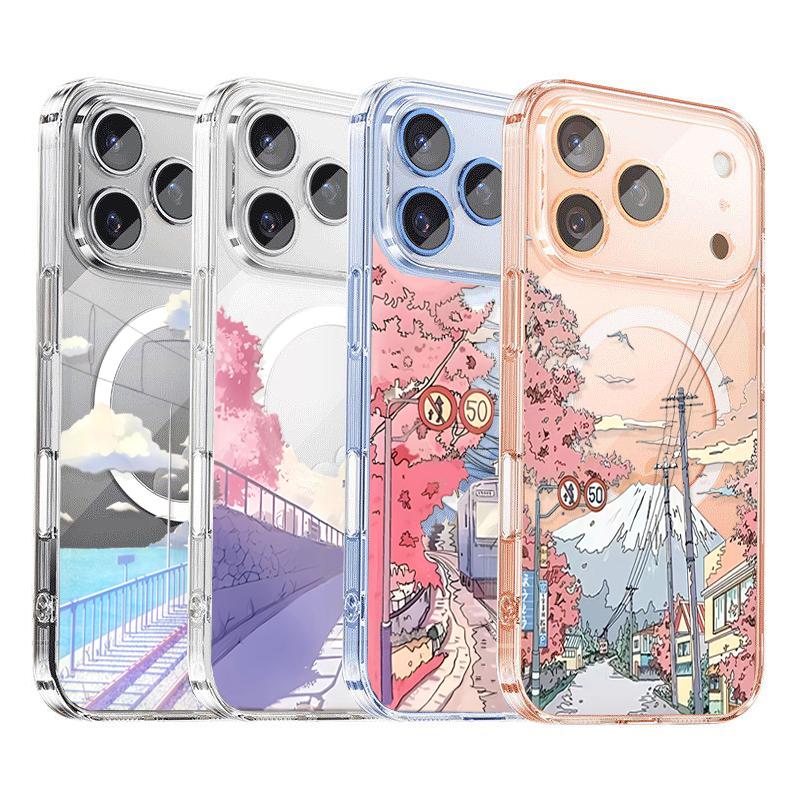 Landscape Scenery Magnetic Wireless Charge Case For iPhone 11 12 Pro Max 17 Air 16 16E Mini 7 8 Plus Clear Soft Cover