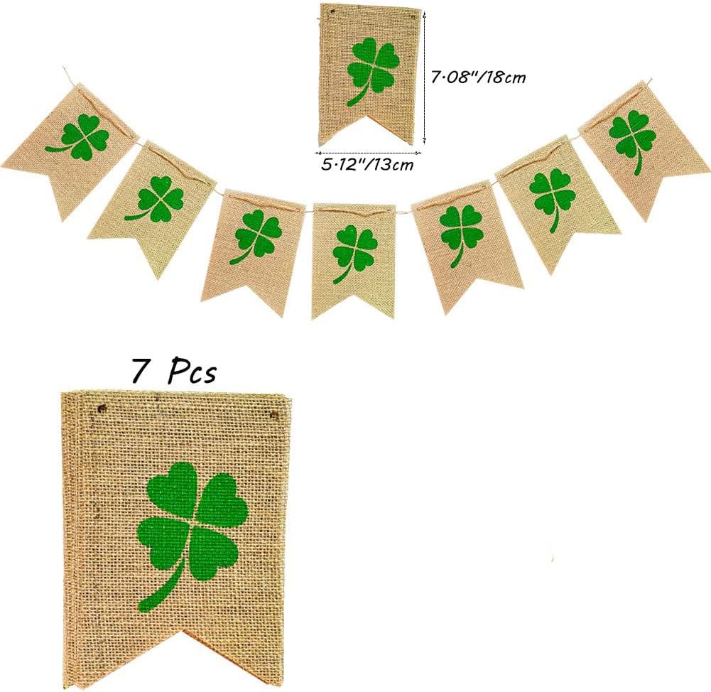 St. Patrick's Day Shamrock Burlap Wreath Banner Irish Clover Garland Rustic Home Office Party Wall Door Hanging Holiday Decor