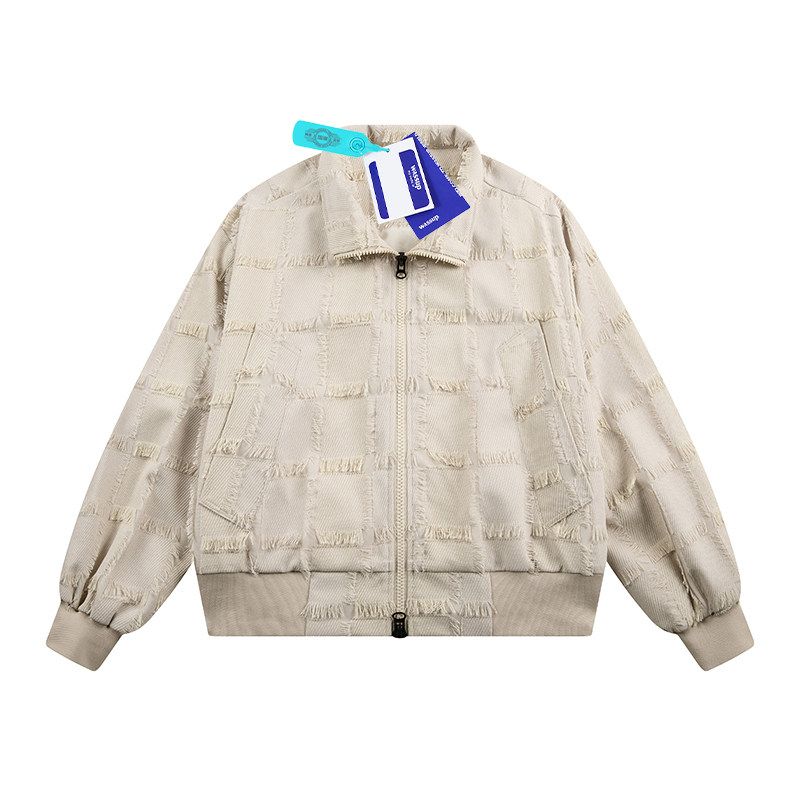 

Wassup American-Style Trendy Brand Plaid Distressed Niche Design Short Jacket for Men, Cool High Street Stand-Up Collar Coat for Autumn Khaki 3XL