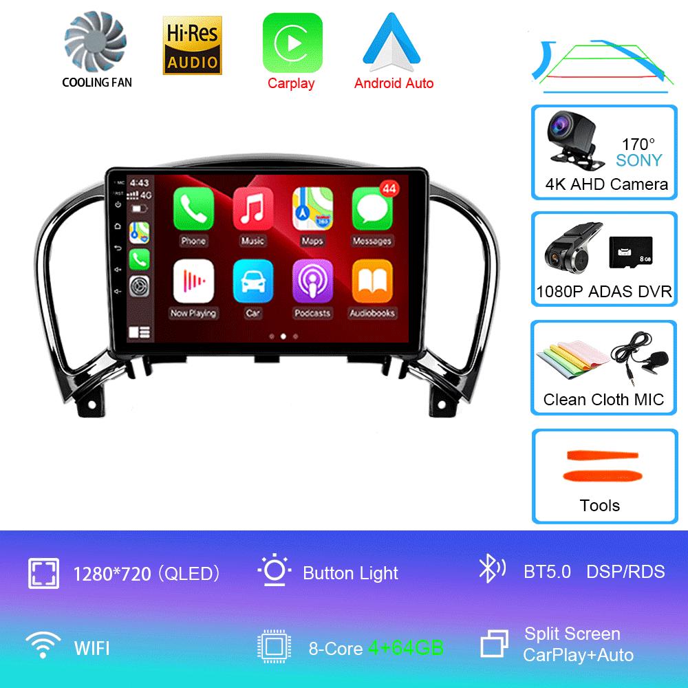 Car Radio Android 14 Carplay Auto For Nissan Juke YF15 2010 2011 2012 2013 2014 Multimedia Player WIFi+4G DSP 2 DIN Touch Screen