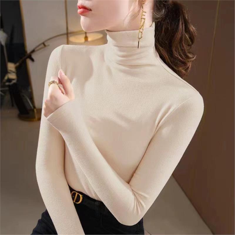

2024 Women s Korean Style Slim Fit High-Neck Velvet Shirt - Self-Heating, Solid Color, Ideal for Autumn and Winter XXXXL абрикосовый