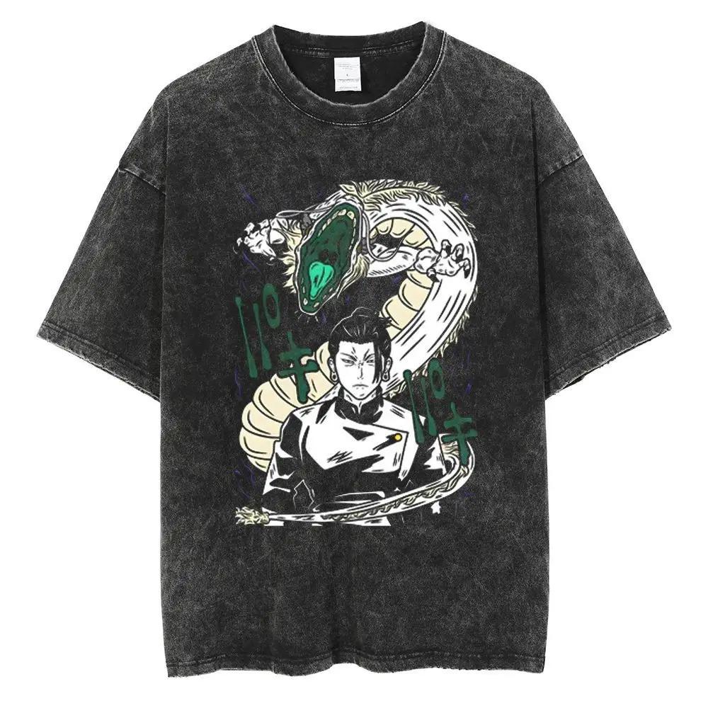 2026 Washed Jujutsu Kaisen Anime Tshirt Soft Cotton Crew Neck Loose Fit Short Sleeve Unisex Hip Hop Streetwear Oversized Tshirt