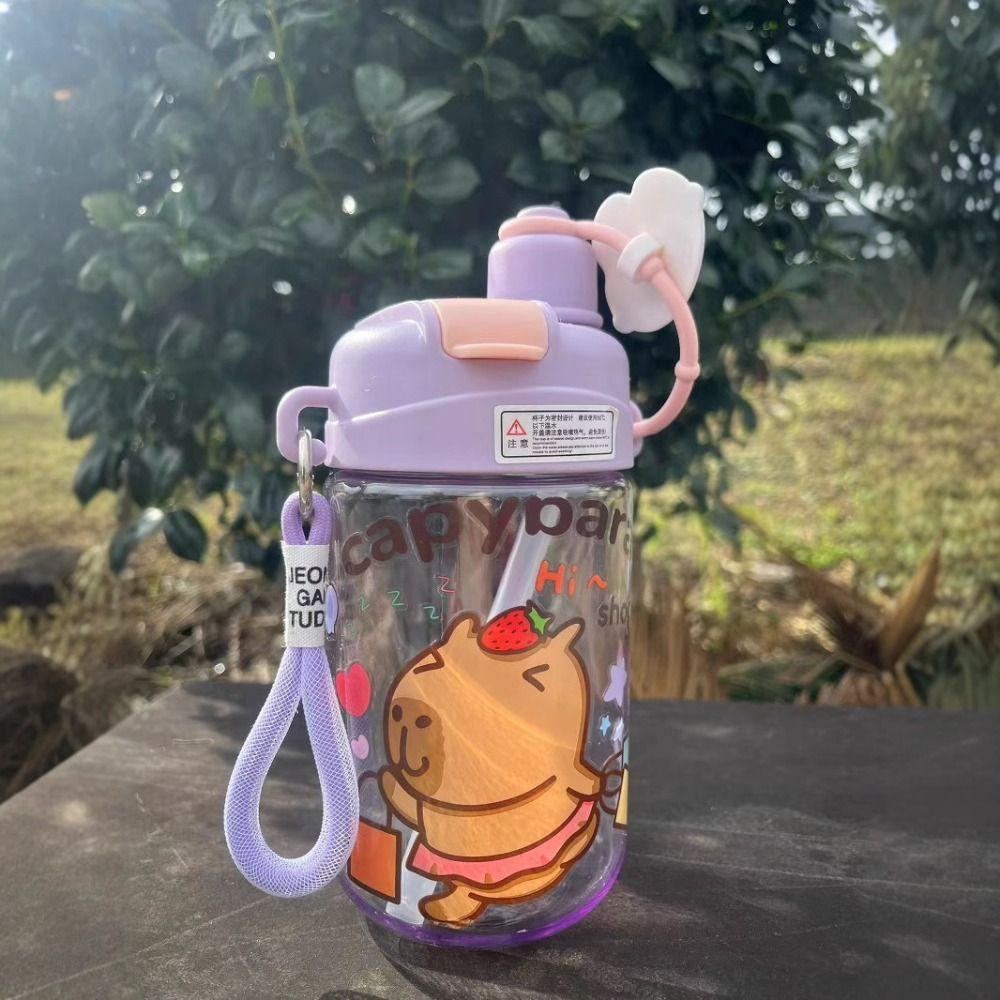 Cartoon Capybara Water Bottle 600ML Student Water Bottle Portable Double Drinking Cup  Summer