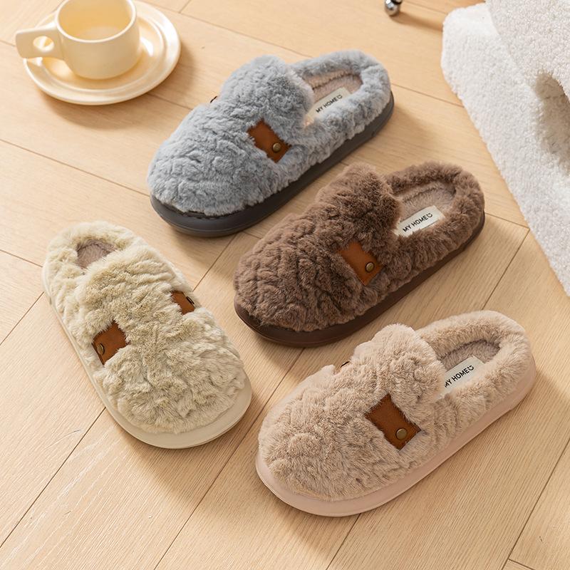 Premium Cotton Slippers Winter Non-slip Couple Fluffy Slippers Plush Thick-soled Home Thermal Shoes