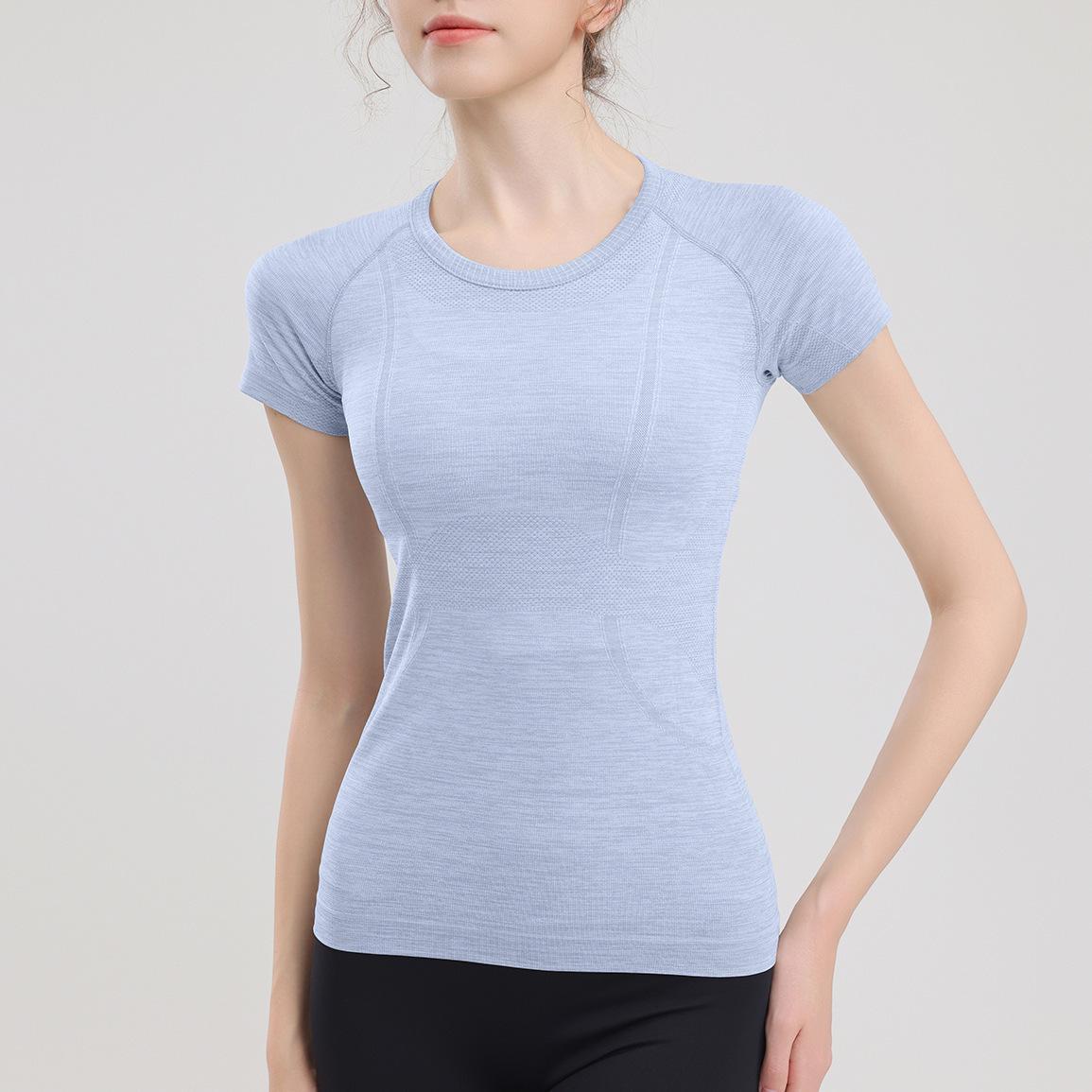 

Women s Slim-Fit Summer Sports Running Top - Short Sleeve Yoga Wear M синій