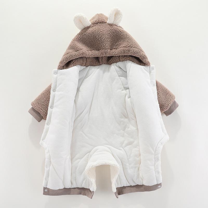 Coral Fleece Baby Jumpsuit Cartoon Hooded Newborn Romper Autumn Winter Warm Toddler Onesie Thicken Cotton Infant Outfit 0-24M