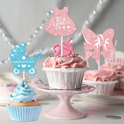 12 Adet Pembe Ve Mavi Simli Erkek Veya Kız Cupcake Cinsiyet Açıklama Partisi Pasta Süslemeleri Bebek Partisi Ve Doğum Günü Partisi Malzemeleri