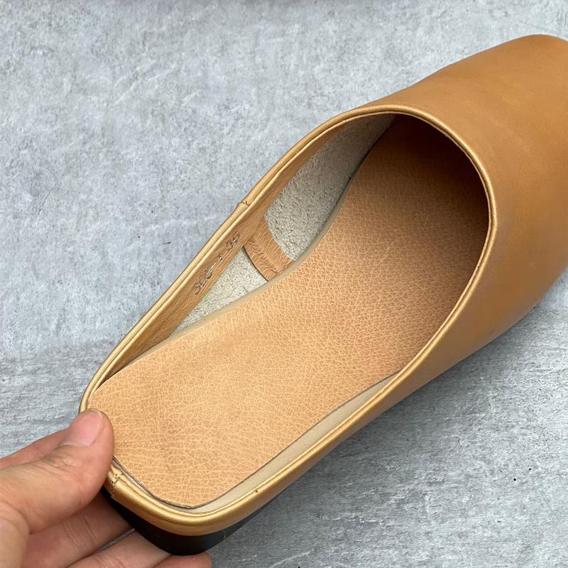 Mode GKTINOO 2025 Zomer Nieuw Echt Leer Zachte Zool Platte Slippers Retro Effen Kleur Veelzijdige Damesschoenen Buiten Slides