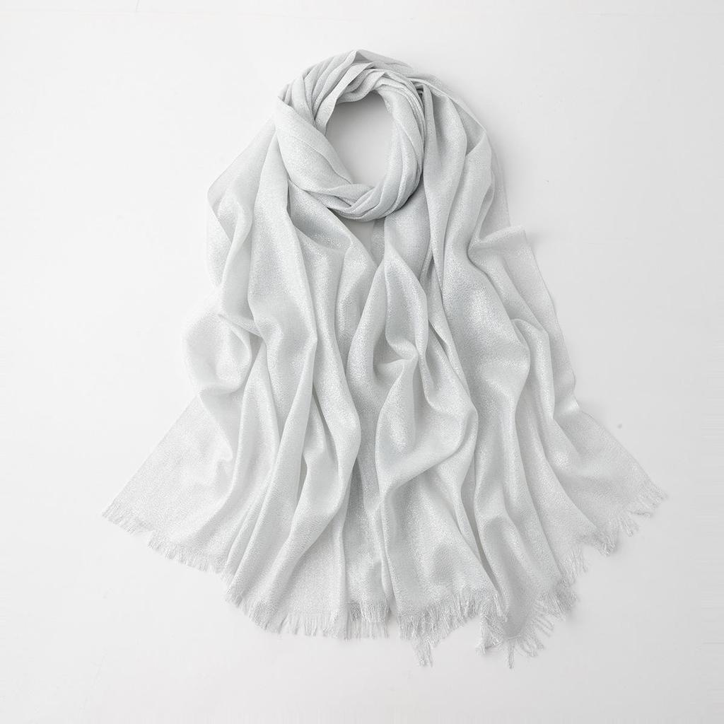 Women's Silk Scarf: Pure Color Long Headscarf with Gold and Silver Threads