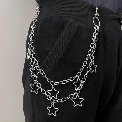 Sternanhänger Metall Hosenkette Damen Herren Hip Hop Mehrschichtiger Anhänger Sternkette Kette Für Tasche Ta P1Y9