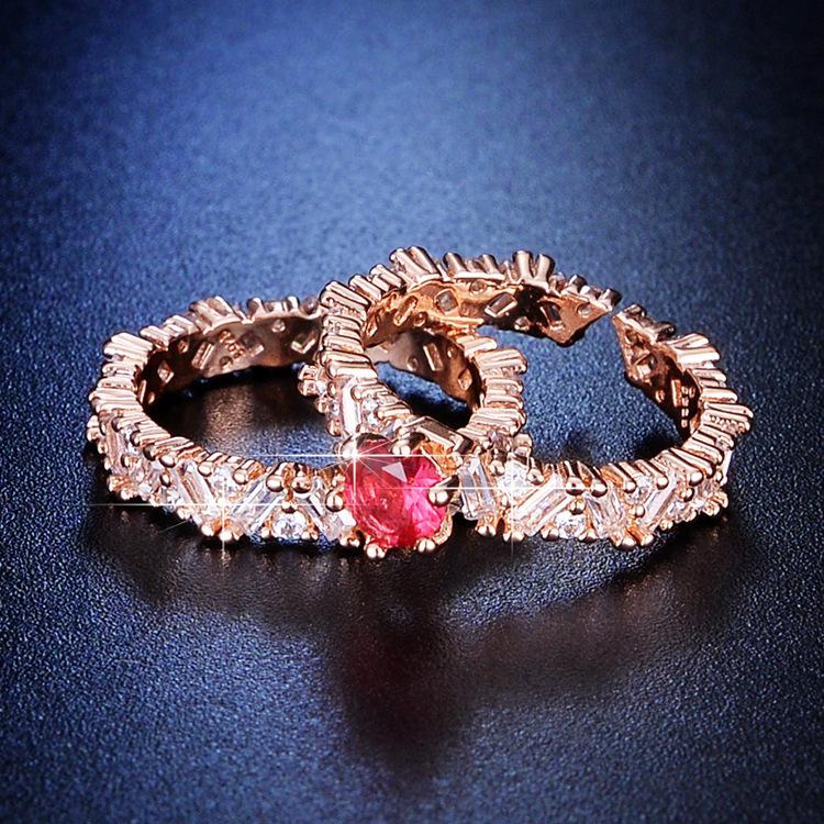 Niche Design Luxury Plated 18k Rose Gold Colored Diamond Set Ring, Micro-set Engagement Ring