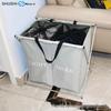 Two-Compartment Foldable Laundry Basket with Handles, 600D Oxford Waterproof Fabric & Mesh Cover