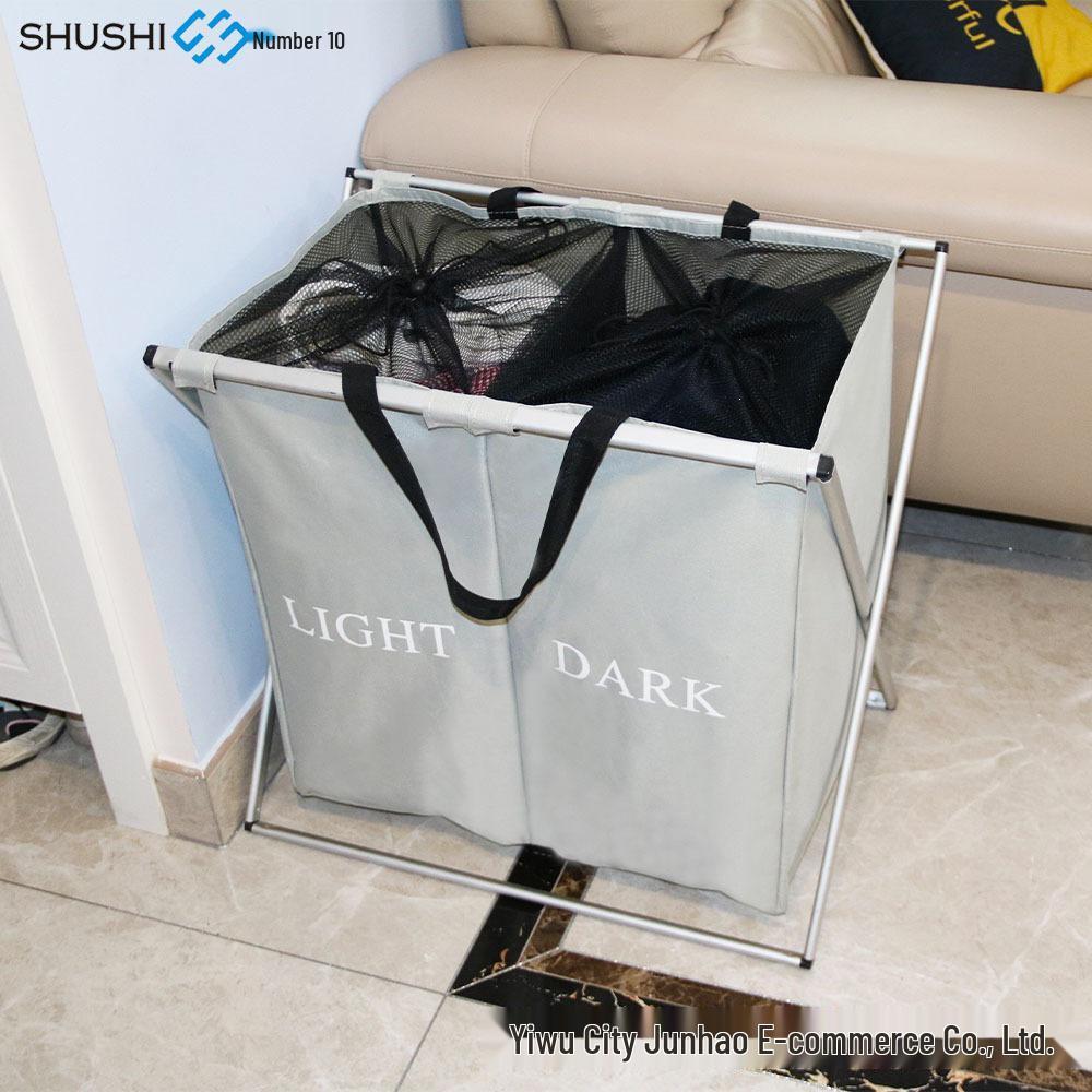 Two-Compartment Foldable Laundry Basket with Handles, 600D Oxford Waterproof Fabric & Mesh Cover