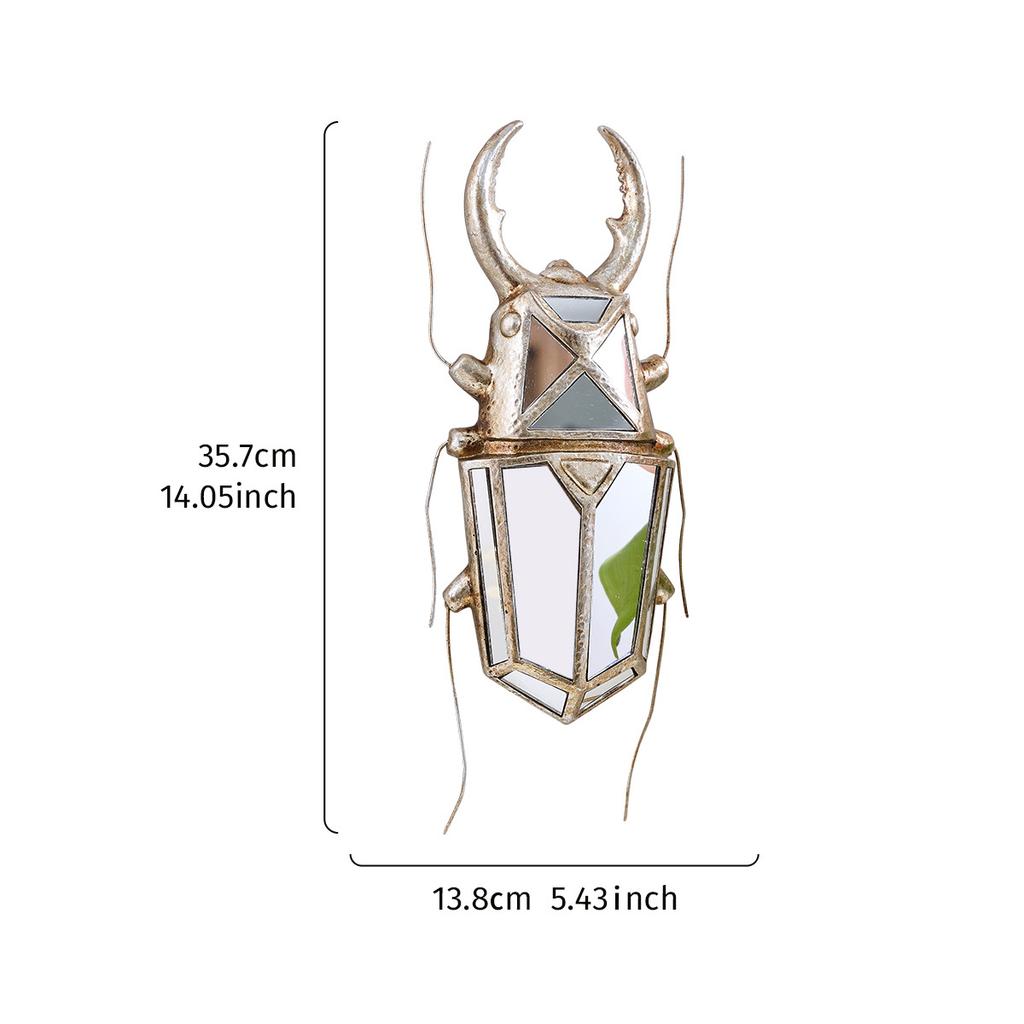 Golden Insect Mirror Insect Beetle Resin Handicraft Mirror Pendant Wall Decoration Mirror Wall Hanging Centipede Room Decor