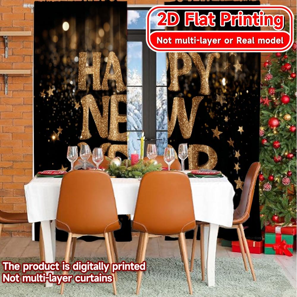 Set Of 2 Modern Flat Printing New Year Glow Curtain Fabric Versatile Polyester Curtains Room Decor Ldeal Living For Made