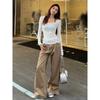 Small Khaki Wide Leg Denim Female Popular This Year American Retro High Waist Loose Straight-leg Mop Pants