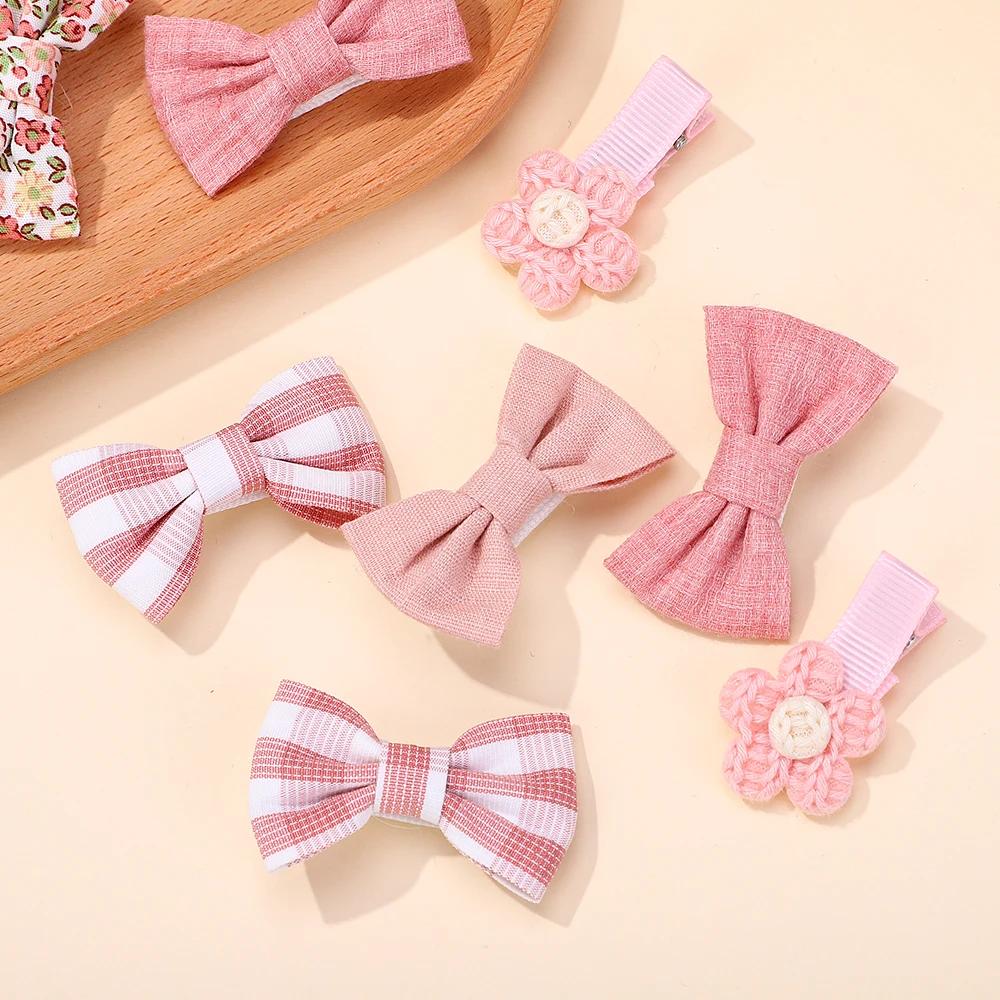 RAINBOW BOWS 10Pcs/set Handmade Fabric Printed Barrette Boutique Mini Bangs Bow Hair Clip Ins Daisy Hairgripes  Spring Style