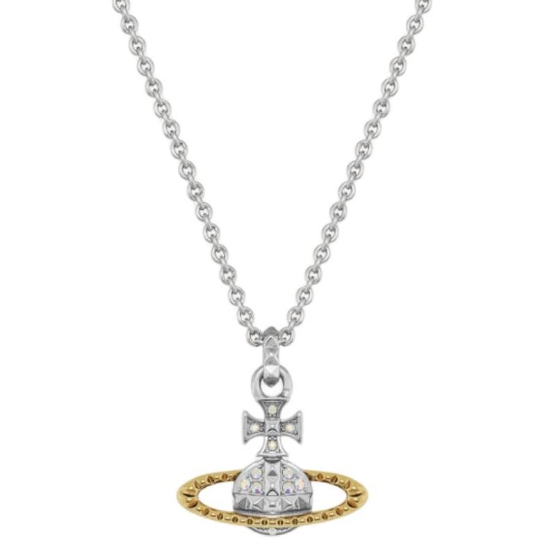 

Vivienne Westwood Mayfair Saturn Studded Gold And White Knight Color Necklace Unisex necklace Silver 630203EG-02W204 Box+Shopping Bag