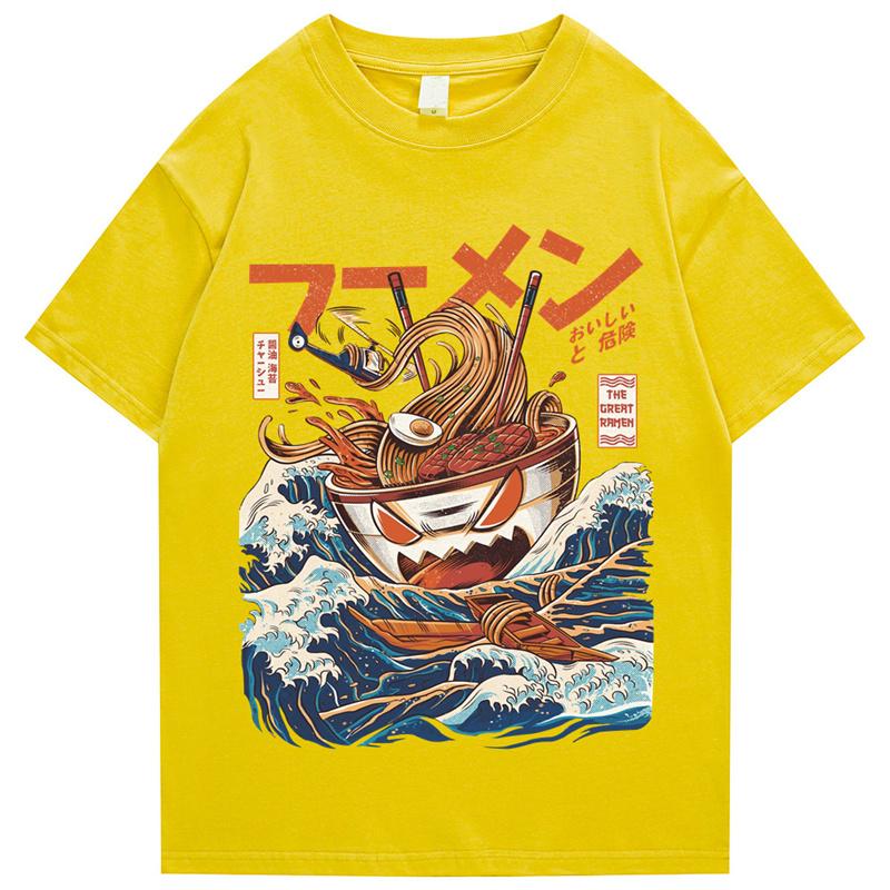 Japanese Harajuku TShirt Unisex 2026 Summer Hip Hop T Shirts Noodle Ship Cartoon Streetwear Tshirts Short Sleeve Casual Top Cotton