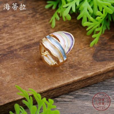 New Enamel Color Hollow Geometric Line Elastic Ring Women's Fashion Versatile Irregular Line Ring