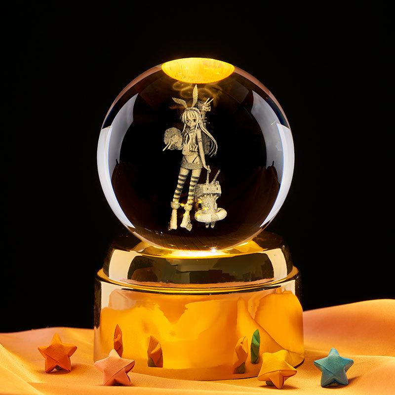 3D Cartoon Crystal Ball Night Light - Inner Carving Glass Ornament for Desktop or Birthday Gift
