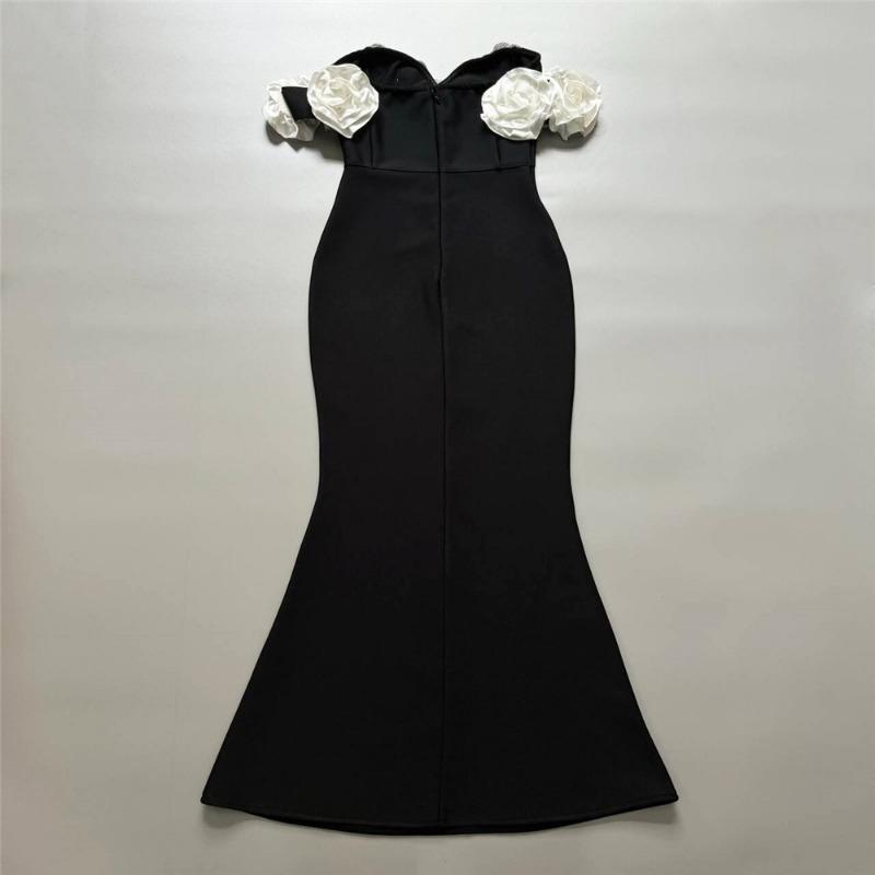 New Evening Dress Elegant Fashion Off-Shoulder V-Neck Bandage Dress Sexy Party Fishtail Dress Outside