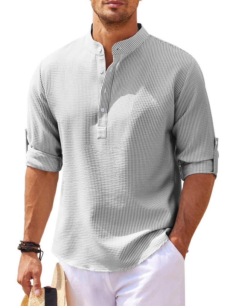 European and American Men's Long-Sleeve Stand-Up Collar Pineapple Check Shirt