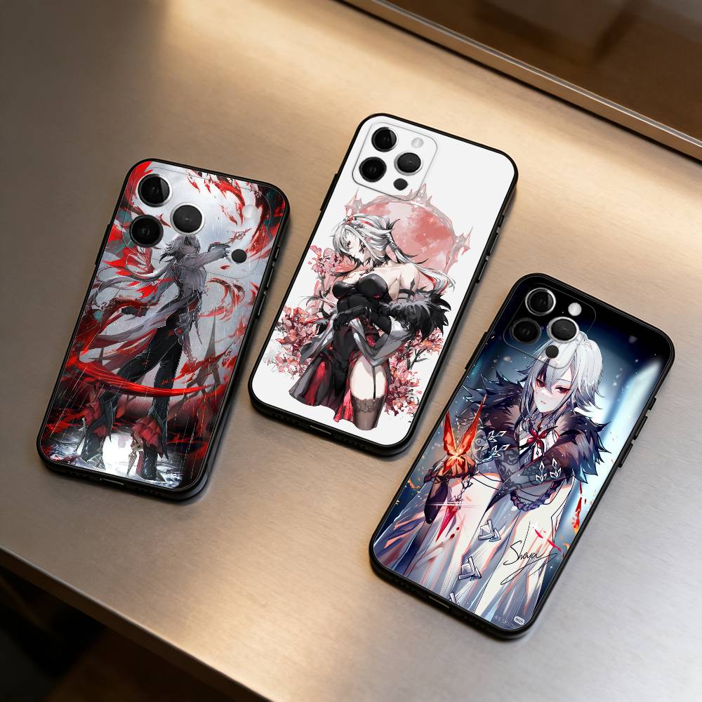 G-Genshin Arlecchino Impact Phone Case For iPhone 17,16,15,14,13,12,11 Plus,Pro Max,Soft Silicone Black Cover