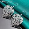 925 Sterling Silver Heart Hollow Flower Earrings For Women Fashion Wedding Engagement Charm Jewelry
