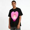 Trendy Pink-Haired Boy Heart Print Hoodie Unisex Casual Cartoon Graphic Sweatshirt Streetwear Top Pure cotton T-shirt