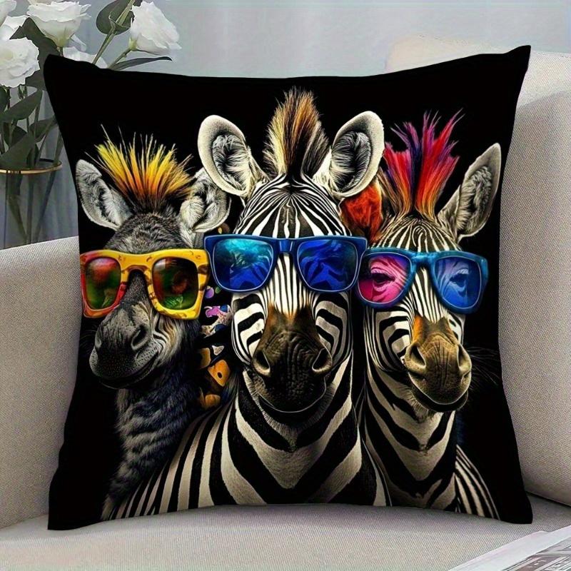 Panika Chen Unisex 1Pc Funky Zebra With Sunglasses Pillow Cover, Polyester 2D Double Sided Print Cushion Case, Cool Animal Portrait Throw Pillowcas