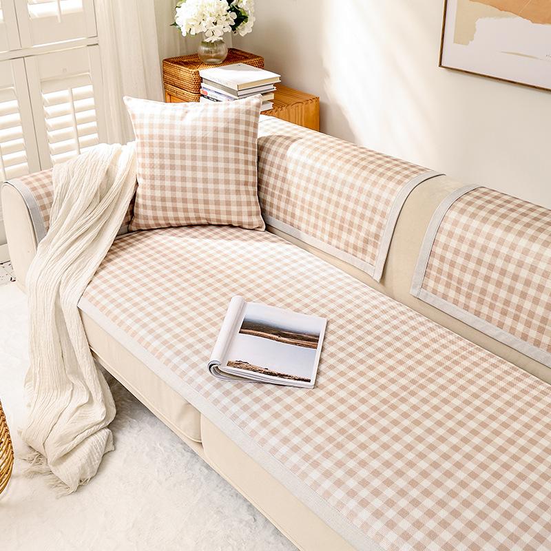 Summer Sofa Cushion Sofa Cover Summer Mat Cushion Washed Ice Silk Non-Slip Simple Plaid All-Inclusive Sofa Cushion