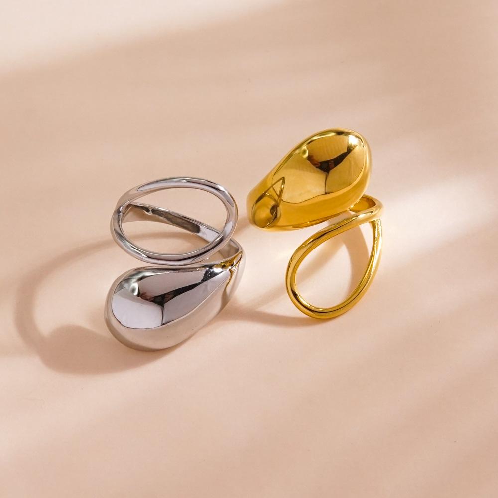 CARLIDANA Jewelry Water Drop Stainless Steel Open Ring Plated 14K Gold Color for Women's Personalized Exaggerated Ring Wholesale