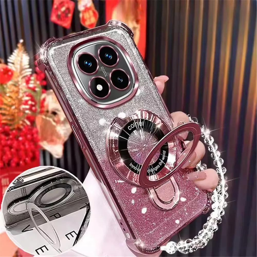 Glitter Shockproof Soft Phone Case For Xiaomi Poco X7 X6 F7 Pro M6 F6 X5 X3 NFC POCO C65 C75 Crystal Bracelet Phone Holder Cover