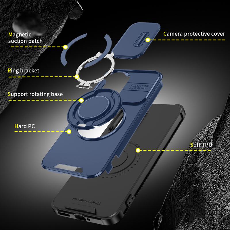 For Xiaomi POCO F7 Case Heavy Duty PC+TPU Ring Car Mount Magnetic Stand Slide Camera Cover for Redmi Turbo 4 Pro