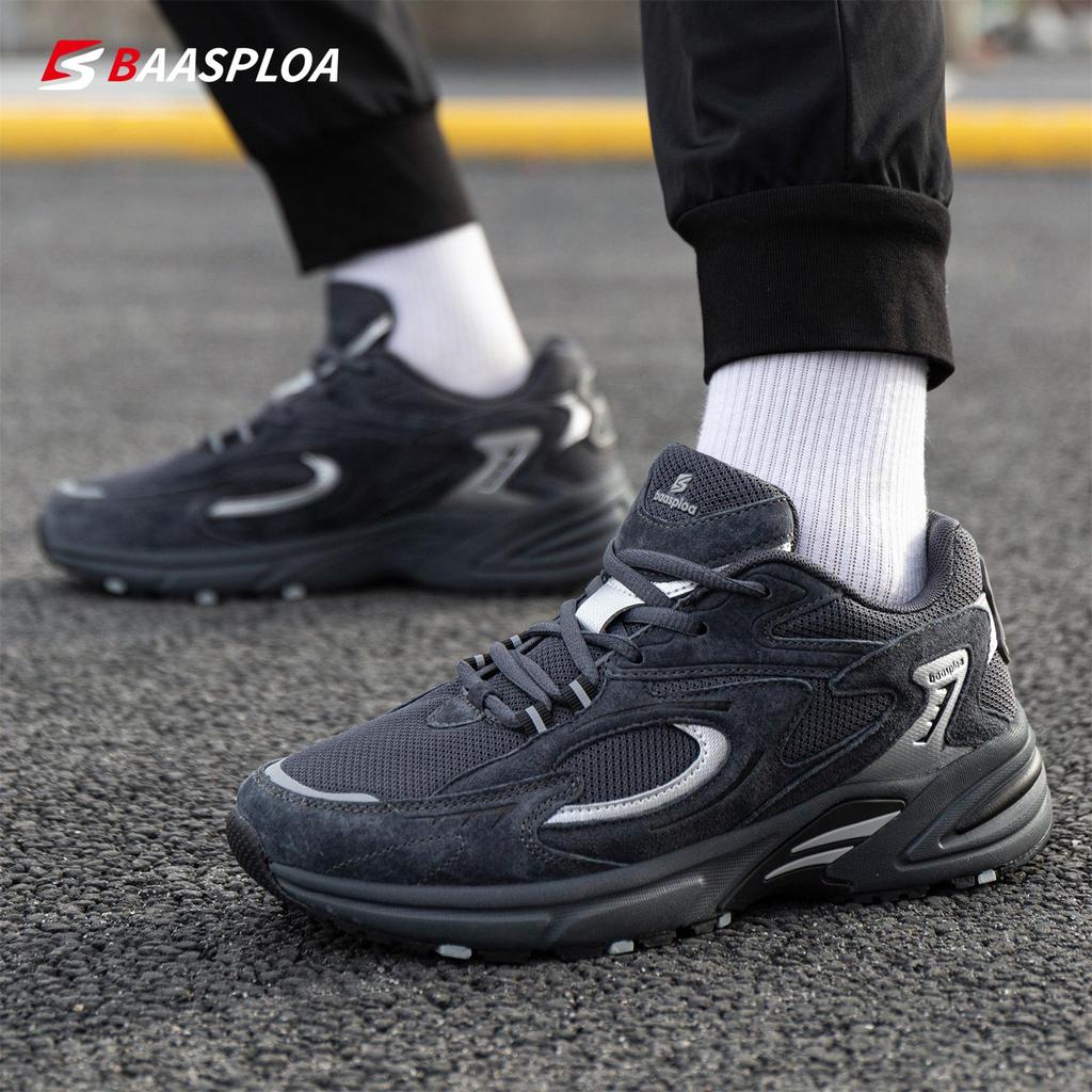 Men's Running Shoes Leather + Mesh Breathable Non-Slip Men's Outdoor Wear Sports Lightweight Running Basketball Shoes