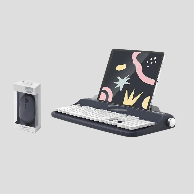 Actto Retro Bluetooth Typewriter-Style Keyboard & Mouse Combo for Business Office (104-Key)