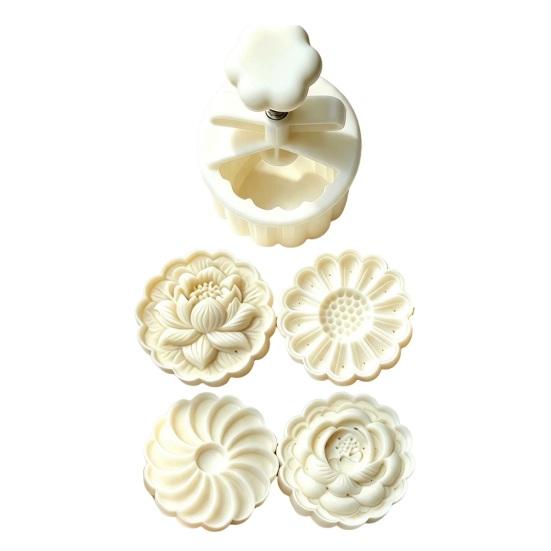 Baking Tools for Pastry Hand Press Mooncake Mold, Peony And Lotus Flower Stamps Plastic Kitchen Gadgets Cookies Tool, Handmade Supplies DIY
