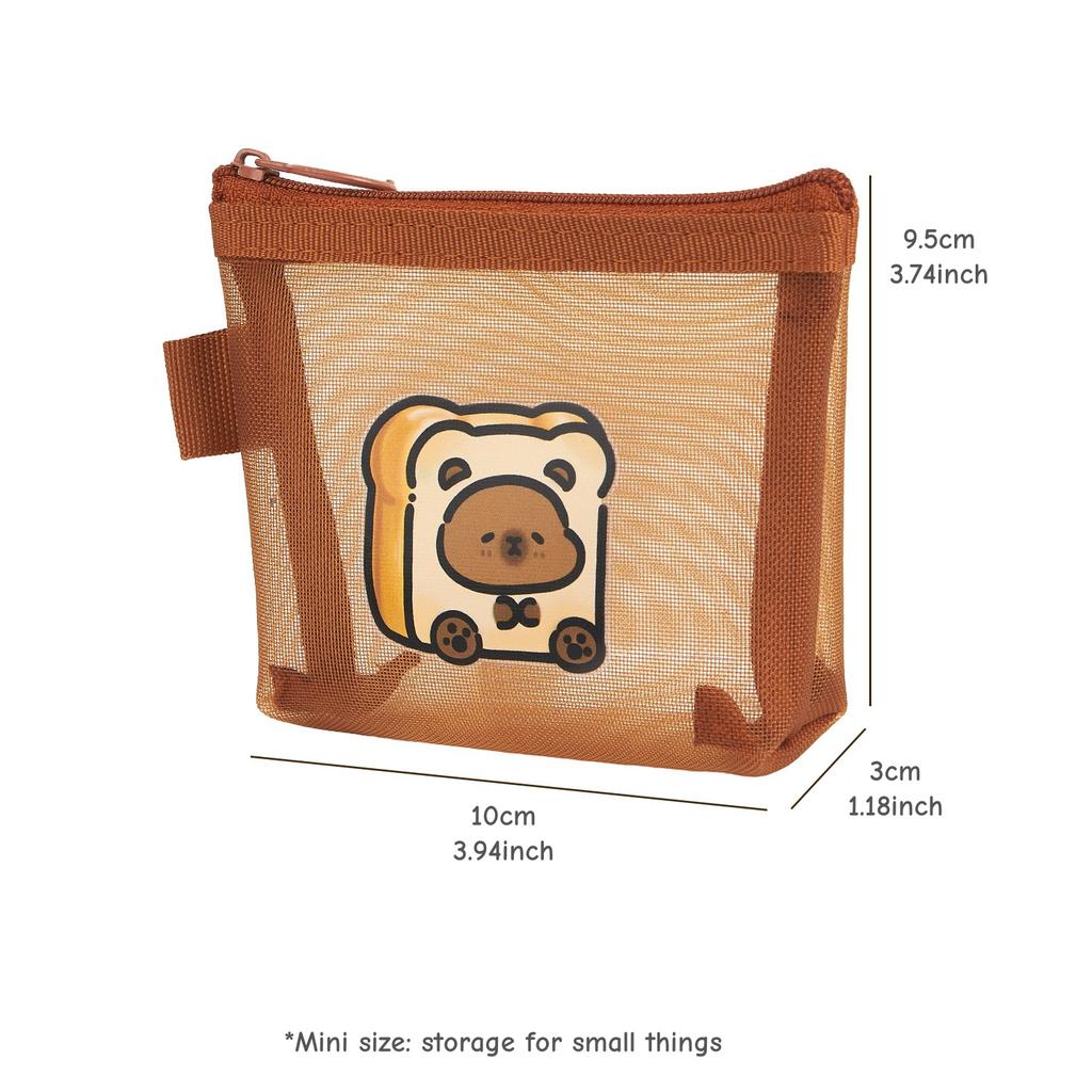 Mini Capybara Mesh Pencil Storage Bag Portable Transparent Pouch for Pens Erasers Cartoon Design Simple Pocket Organizer A7777