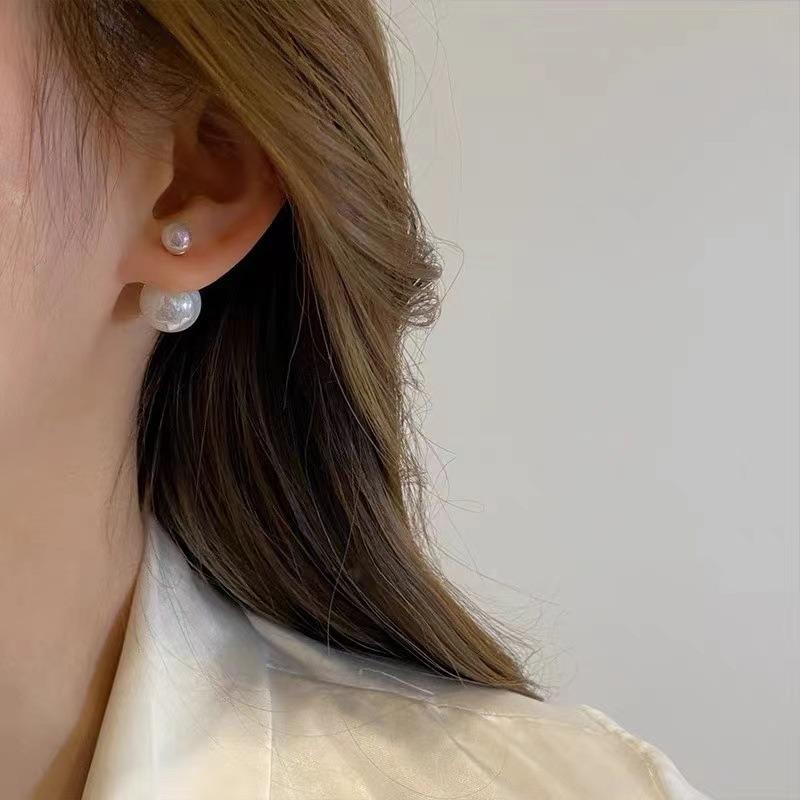 Double-Sided Pearl Stud Earrings Women's New Fashion Elegant Atmosphere Small Luxury High-End Special Ear Rings Silver Needle